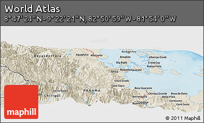 Shaded Relief Panoramic Map of the Area around 9° 4' 52" N, 82° 22' 30" W