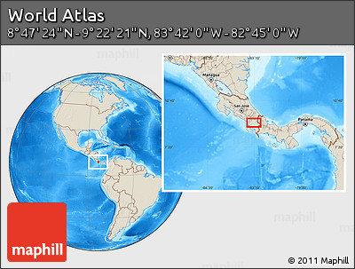 Shaded Relief Location Map of the Area around 9° 4' 52" N, 83° 13' 29" W