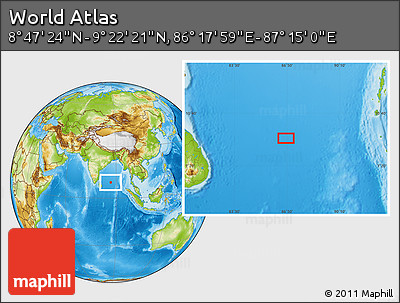 Physical Location Map of the Area around 9° 4' 52" N, 86° 46' 30" E