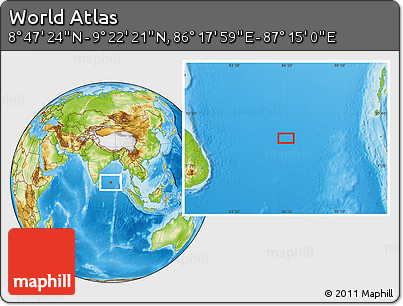 Physical Location Map of the Area around 9° 4' 52" N, 86° 46' 30" E
