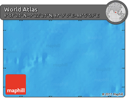 Shaded Relief Map of the Area around 9° 4' 52" N, 87° 37' 30" E