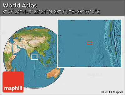Satellite Location Map of the Area around 9° 4' 52" N, 88° 28' 29" E