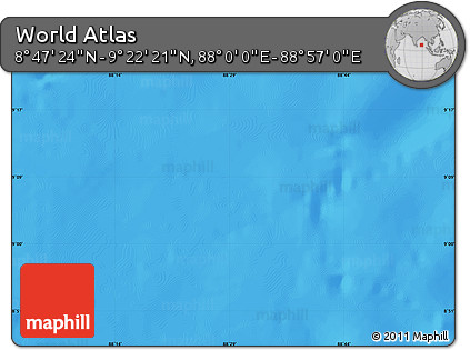 Shaded Relief Map of the Area around 9° 4' 52" N, 88° 28' 29" E