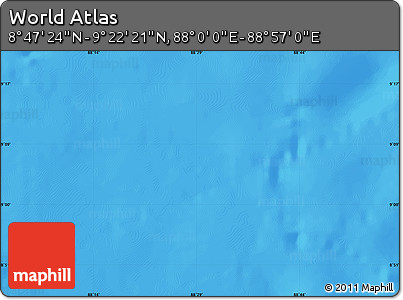 Shaded Relief Map of the Area around 9° 4' 52" N, 88° 28' 29" E