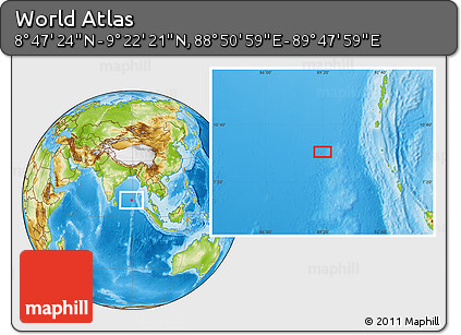 Physical Location Map of the Area around 9° 4' 52" N, 89° 19' 29" E
