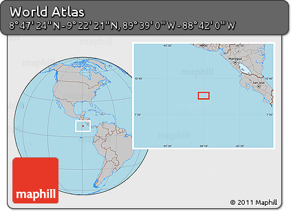 Gray Location Map of the Area around 9° 4' 52" N, 89° 10' 30" W