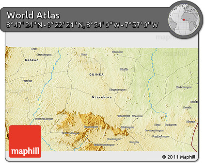 Physical 3D Map of the Area around 9° 4' 52" N, 8° 25' 30" W