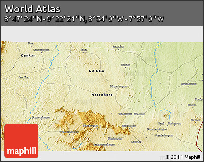 Physical 3D Map of the Area around 9° 4' 52" N, 8° 25' 30" W