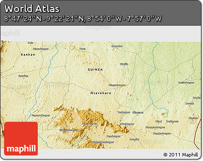 Physical 3D Map of the Area around 9° 4' 52" N, 8° 25' 30" W