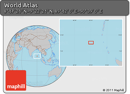 Gray Location Map of the Area around 9° 4' 52" N, 90° 10' 30" E