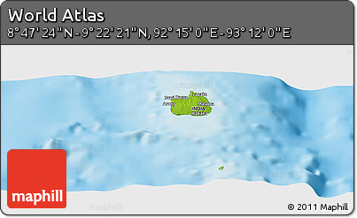 Physical Panoramic Map of the Area around 9° 4' 52" N, 92° 43' 29" E