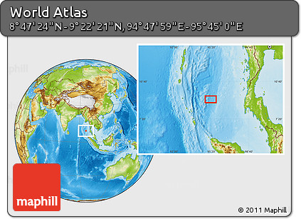 Physical Location Map of the Area around 9° 4' 52" N, 95° 16' 30" E