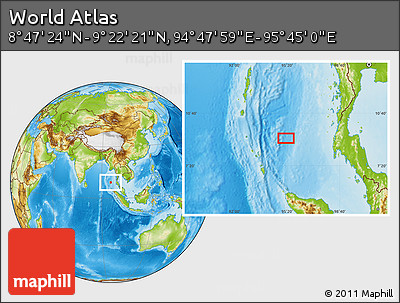 Physical Location Map of the Area around 9° 4' 52" N, 95° 16' 30" E