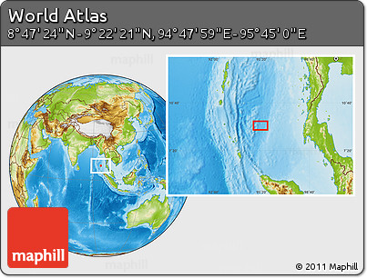 Physical Location Map of the Area around 9° 4' 52" N, 95° 16' 30" E