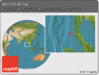 Satellite Location Map of the Area around 9° 4' 52" N, 96° 58' 29" E