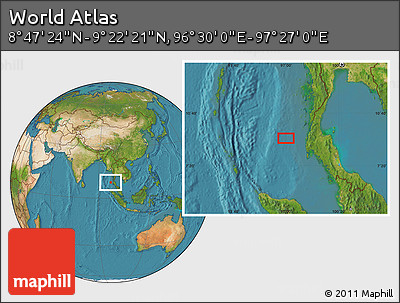 Satellite Location Map of the Area around 9° 4' 52" N, 96° 58' 29" E