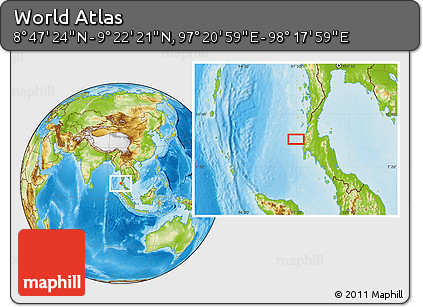 Physical Location Map of the Area around 9° 4' 52" N, 97° 49' 29" E