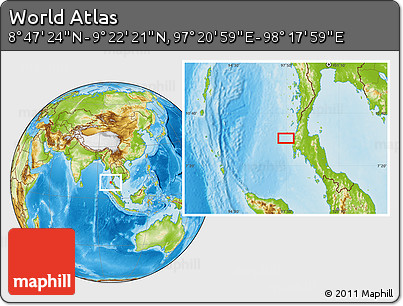 Physical Location Map of the Area around 9° 4' 52" N, 97° 49' 29" E
