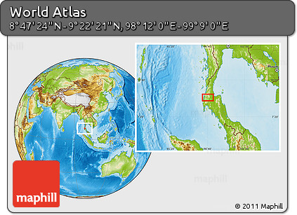 Physical Location Map of the Area around 9° 4' 52" N, 98° 40' 30" E