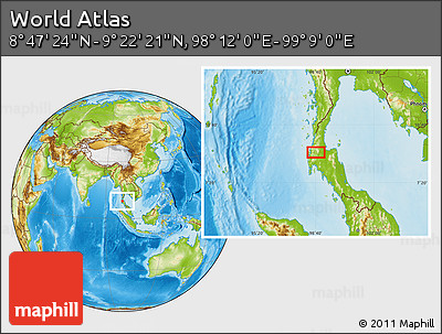 Physical Location Map of the Area around 9° 4' 52" N, 98° 40' 30" E