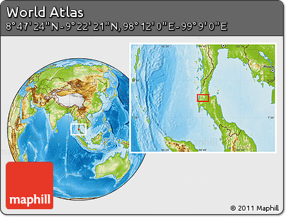Physical Location Map of the Area around 9° 4' 52" N, 98° 40' 30" E