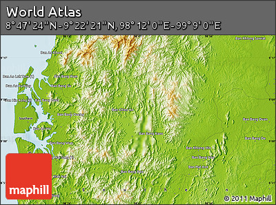Physical Map of the Area around 9° 4' 52" N, 98° 40' 30" E
