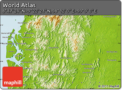 Physical Map of the Area around 9° 4' 52" N, 98° 40' 30" E