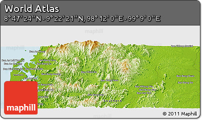 Physical Panoramic Map of the Area around 9° 4' 52" N, 98° 40' 30" E