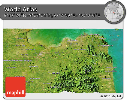 Satellite 3D Map of the Area around 9° 4' 52" N, 99° 31' 30" E