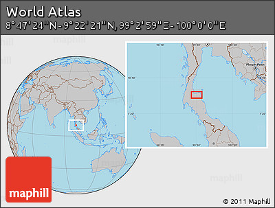 Gray Location Map of the Area around 9° 4' 52" N, 99° 31' 30" E