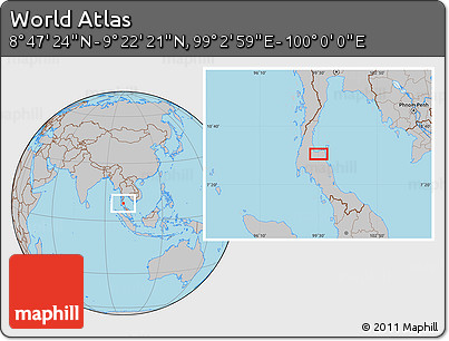 Gray Location Map of the Area around 9° 4' 52" N, 99° 31' 30" E