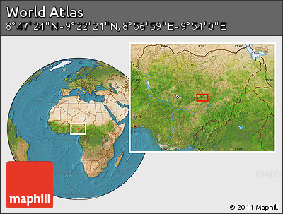 Satellite Location Map of the Area around 9° 4' 52" N, 9° 25' 30" E
