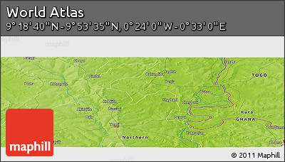 Physical Panoramic Map of the Area around 9° 36' 8" N, 0° 4' 30" E
