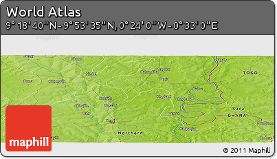 Physical Panoramic Map of the Area around 9° 36' 8" N, 0° 4' 30" E