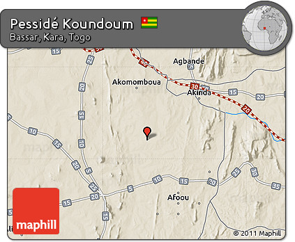 Shaded Relief Map of Pessidé Koundoum
