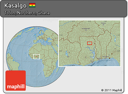 Savanna Style Location Map of Kasalgo, hill shading
