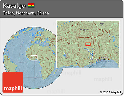 Savanna Style Location Map of Kasalgo, hill shading