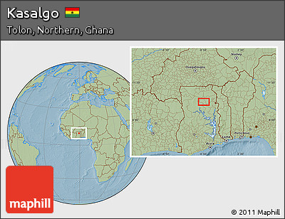Savanna Style Location Map of Kasalgo, hill shading