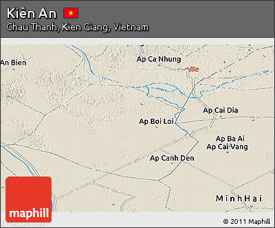 Shaded Relief Panoramic Map of Kiên An