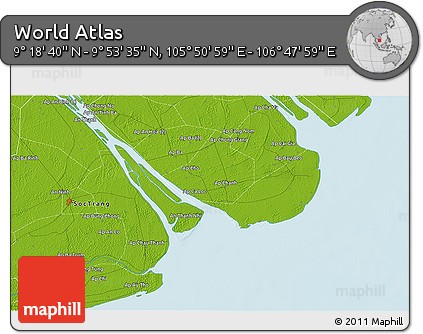 Physical 3D Map of the Area around 9° 36' 8" N, 106° 19' 29" E