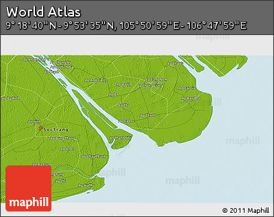 Physical 3D Map of the Area around 9° 36' 8" N, 106° 19' 29" E
