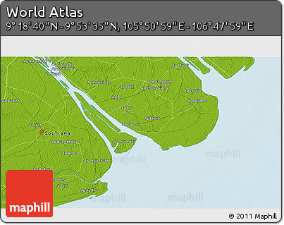 Physical 3D Map of the Area around 9° 36' 8" N, 106° 19' 29" E