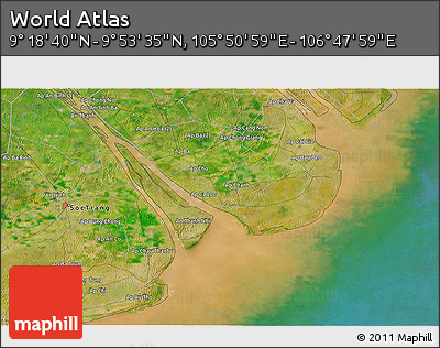 Satellite 3D Map of the Area around 9° 36' 8" N, 106° 19' 29" E