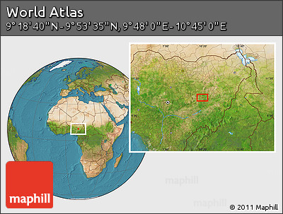 Satellite Location Map of the Area around 9° 36' 8" N, 10° 16' 30" E