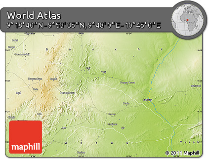 Physical Map of the Area around 9° 36' 8" N, 10° 16' 30" E