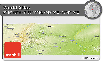 Physical Panoramic Map of the Area around 9° 36' 8" N, 10° 16' 30" E