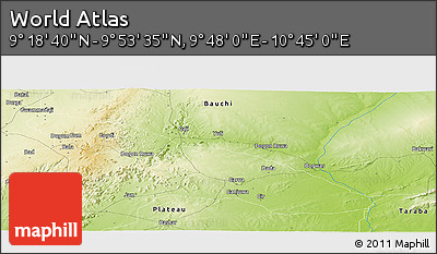 Physical Panoramic Map of the Area around 9° 36' 8" N, 10° 16' 30" E