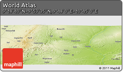 Physical Panoramic Map of the Area around 9° 36' 8" N, 10° 16' 30" E