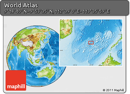 Physical Location Map of the Area around 9° 36' 8" N, 113° 7' 30" E
