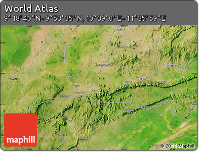 Satellite Map of the Area around 9° 36' 8" N, 11° 7' 30" E